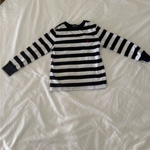 Polo by Ralph Lauren Black & White Striped Long Sleeve Tee with Red Pony